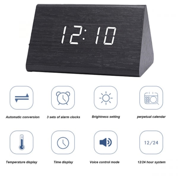 1 st LED Triangulär Trä-Elektronisk Klocka, Sängbord Belysning Smart Klocka