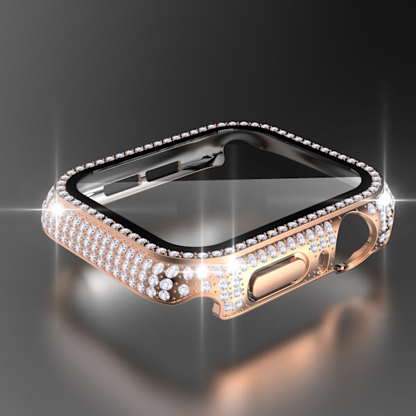 2-i-1 Vattentätt Bling-fodral Kompatibelt med Apple Watch 42mm Serie 9 8 7, Kvinnors Spets Full Diamant Skärmskydd Ansiktsöverdrag för