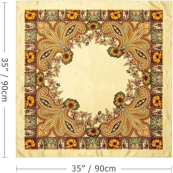 (Beige+Svart) 2-pack Stora Kvadratiska Satin Scarfs Hårtillbehör Siden Kvadratmönster Klassiskt Hårband Strand