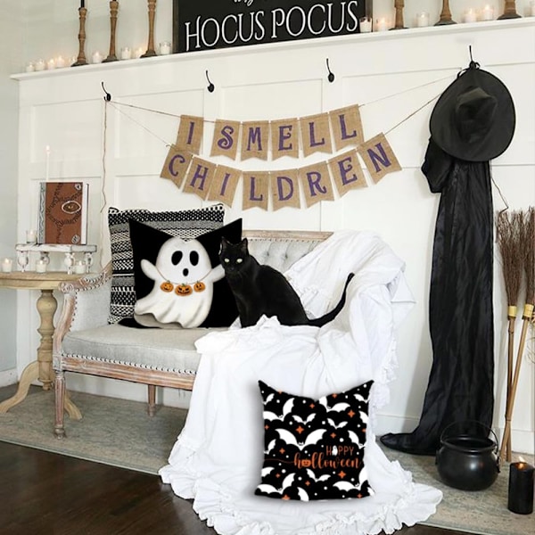 4 st Halloween Kuddfodral 18x18 tum Halloween Dekorationer Spöken Pumpor Fladdermöss Dekor Semester för Hem Soffa