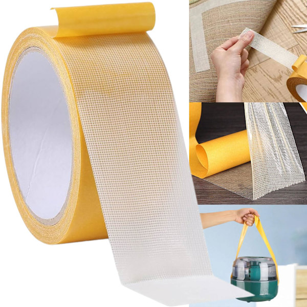Dubbelsidig matttejp - 50 mm x 20 m - Extra stark dubbelhäftande tejp - Dubbelhäftande tygtejp - Matttejp - Universell - Mattor