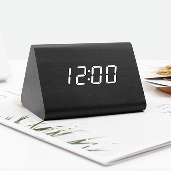 1 st LED Triangulär Trä-Elektronisk Klocka, Sängbord Belysning Smart Klocka