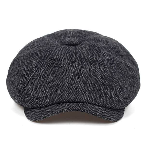 Svart Newsboy Flat Cap - Herringbone Tweed Gatsby Hat Ivy Irländsk Hatt Unisex