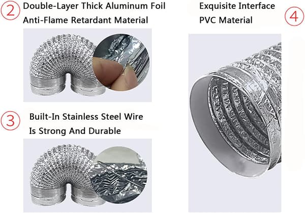 Luftutsugsslang - Ø 100 mm - 3m - Flexibelt aluminiumventilationsrör luftutsugningsrör - Flexibel luftslang - Luftventilation