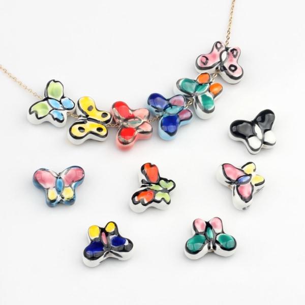 20 st Butterfly Porslinspärlor, handgjorda färgglada fjärilar C