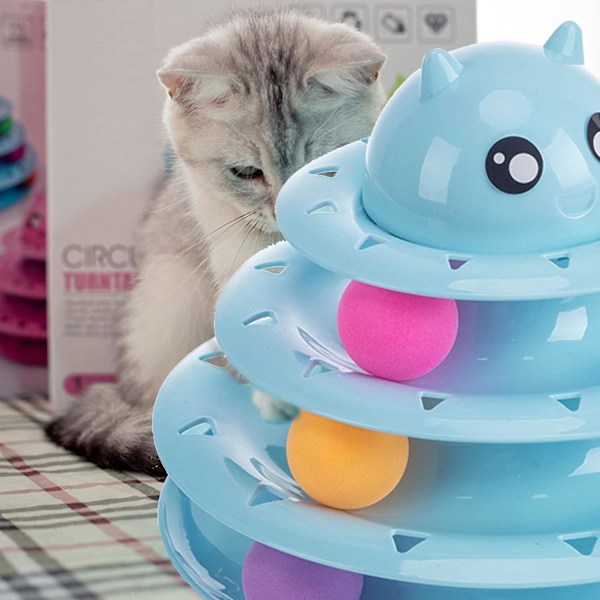 Grön Katt Leksak Interaktiv Rolig Rullande Tränare 3 Nivåer Torn Boll Leksak Kattunge Rolig Katt Leksak med Färg