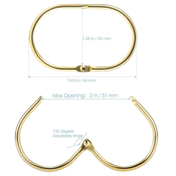 10 st Duschdraperihakar (Guld), Oval Snap Duschringar för Draperi, Glider Smidigt Duschhakar för Duschdraperistång