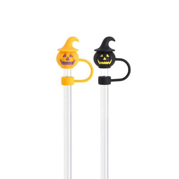 2 st tecknade Halloween-sugrörstoppar dammsäkra dricksugnsspetslock för muggar