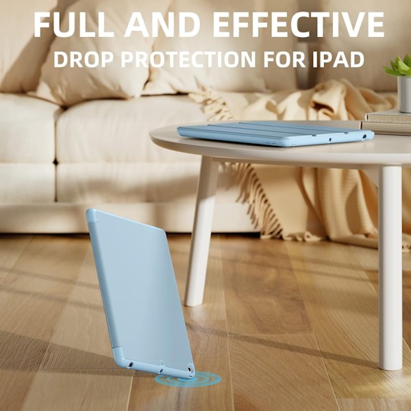 iPad-fodral för iPad 7:e/8:e/9:e generation Blå med pennhållare, skyddande fodral med mjuk TPU-baksida