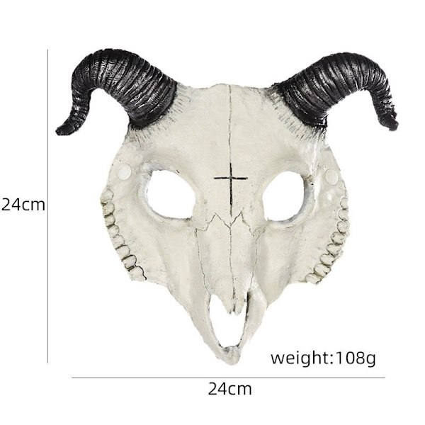 Halloween Halvmask Skräckdjur, Vit Fårullshorn Spöke Djävul Grimas, Påskskräck Huvudbonad Fe