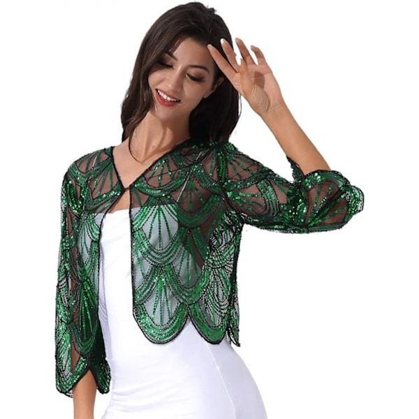 Kvinnors Vintage Cropped Svart Grön Topp Bröllop Fest Brud Kjol Långärmad Spets Väst Kort Cape