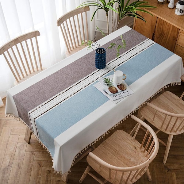140x180cm Rektangulär Bordduk, Torkbar, Bomullslinne, Fransar, Lantlig Stil
