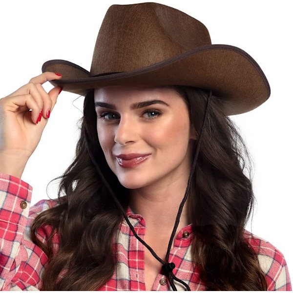 Brun cowboyhatt för vuxna, karnevalsmaskerad huvudbonad, sheriffhatt, rodeo riddarehatt, vilda västern kostym, karneval, tema