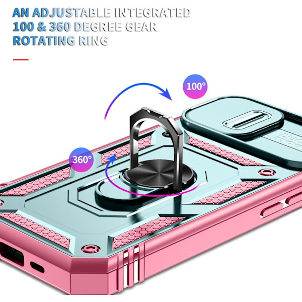(Grön och Rosa) 1st iPhone 15 Skal, Kameraskal med Rotera Ringfäste, Kompatibel med Apple i