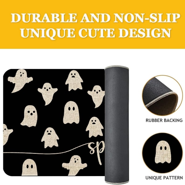Svart Spöke Halloween Välkommen Dörrmatta (50*80cm) för Utomhus Inomhus Tunga Halksäker Gummisida