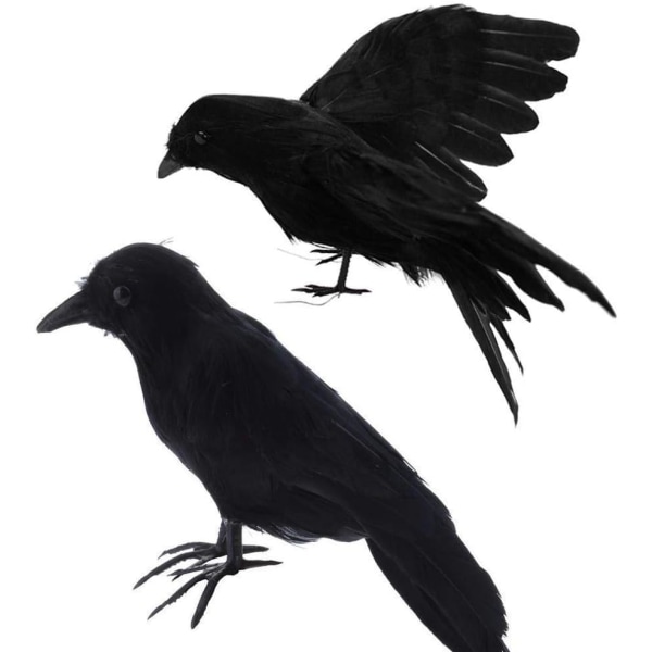 Set med 2 svarta konstgjorda kråkor Realistiska fågeldekorationer Artifi