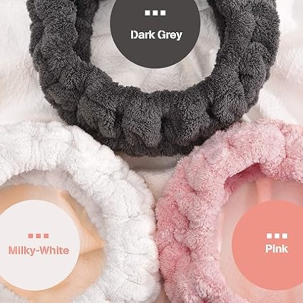 (Pink Milky White Dark Grey)3 Ansiktstvätt Pannband för makeup an