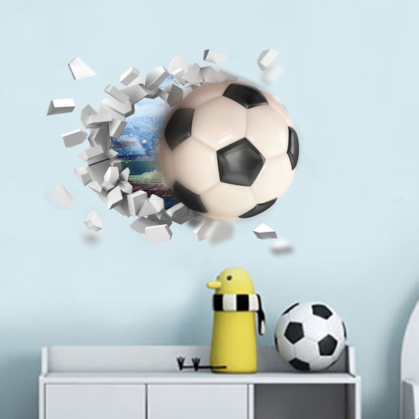 3D Fotboll Väggdekaler, Fotbollsdekaler för Pojkars Sovrum, Fotboll Vinyl Väggkonst Dekal för Tonårspojkar 3D Säng