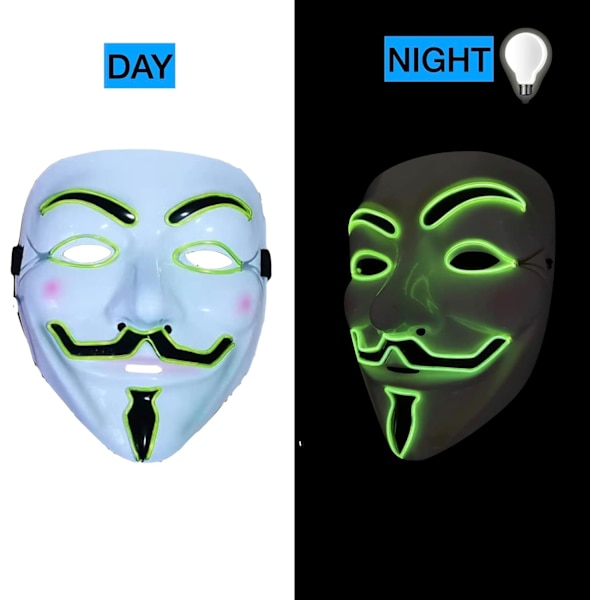 Grön LED-mask V för Vendetta Mask EL Wire Glow för Halloween Kostym Cosplay Fest