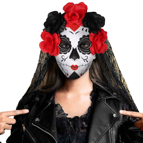 Spökhustru Día de Muertos Halloween Mask cosplay kostym rekvisita skräckmask