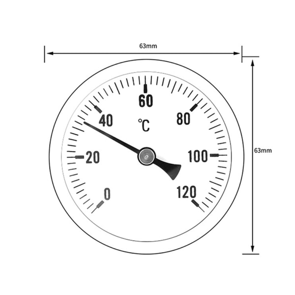 Termometer Rostfritt stål Bimetalltermometer 0-120℃ 63mm Indus