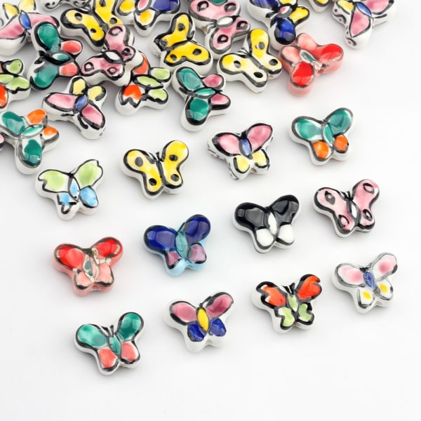 20 st Butterfly Porslinspärlor, handgjorda färgglada fjärilar C
