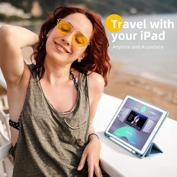 iPad-fodral för iPad 7:e/8:e/9:e generation Blå med pennhållare, skyddande fodral med mjuk TPU-baksida