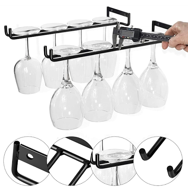 4-pack Väggmonterat Metallvin Glasställ Under Skåp Hängande Displayställ för Skåp, Kök, Barer (Endast Ställ)