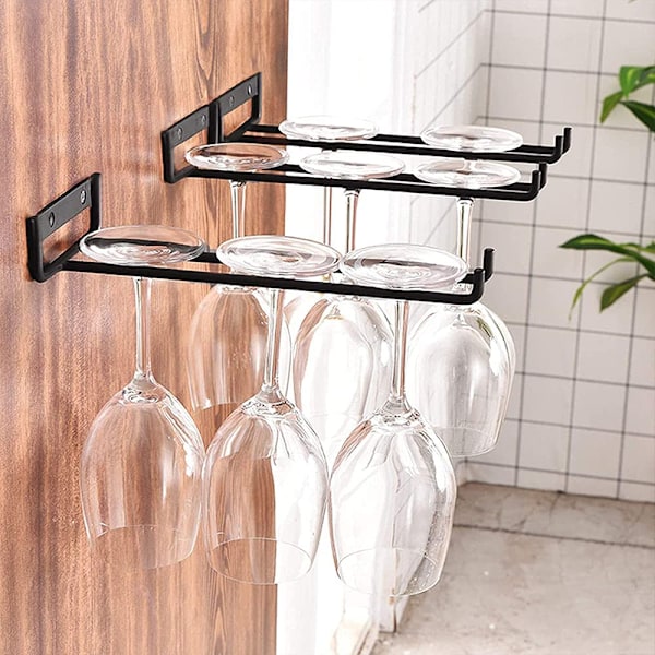4-pack Väggmonterat Metallvin Glasställ Under Skåp Hängande Displayställ för Skåp, Kök, Barer (Endast Ställ)