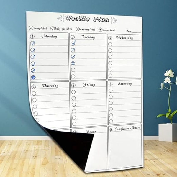 Magnetisk veckoplanerare för kylskåp, måltidsplanerare, whiteboard och kalender, anslagstavla eller agenda för dagliga uppgifter