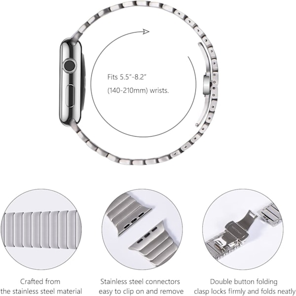 (svart) 49mm 45mm 44mm 42mm Metallarmband för Apple Watch, Solid Rostfritt Stål Länk Ersättningsband Kompatibelt med iWatch Ultra/Ul