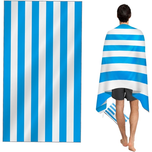 Blå Stor Strandhandduk för Vuxna (med Väska) - Snabbtorkande Mikrofiberhandduk - Sandfri, Lätt, Kompakt