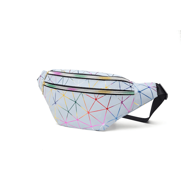 (Blå) Unisex Holografisk Effekt Midjeväska, Flera Fickor Vattentät Mode PU Läder Midjeväska för Resor, Vandring, Camping, L