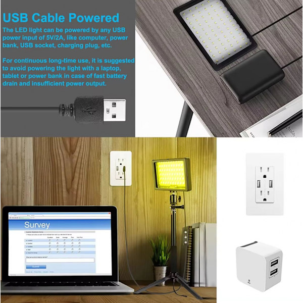 LED-videoljus 2 st dimbara 5600K USB-belysningsset med justerbart hopfällbart stativ Fler färger Färgfilter Triple Cold Shoe Mo
