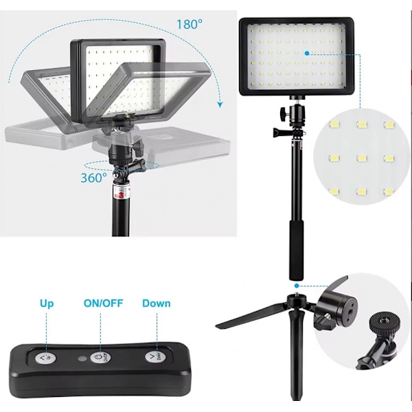 LED-videoljus 2 st dimbara 5600K USB-belysningsset med justerbart hopfällbart stativ Fler färger Färgfilter Triple Cold Shoe Mo