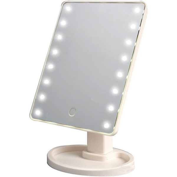 16 LED Smart Touch Screen Bärbar Bordsspegel med Belysning för Smink (Vit)