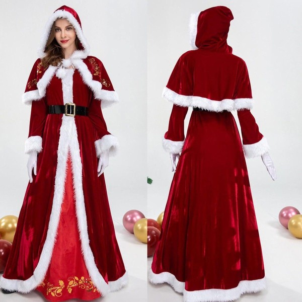 XL,Festdräkt Mrs. Claus kostym cosplay dam röd