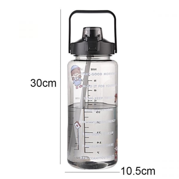Vattenflaska med sugrör 2000ml Svart