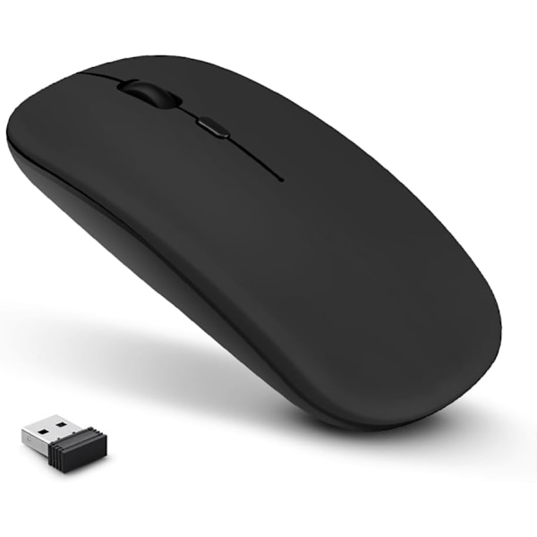Uppladdningsbar tyst trådlös mus, bärbar USB, tunn svart mus för bärbar dator, Mac, PC
