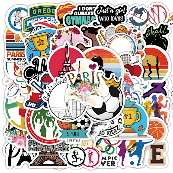 50 st Paris Olympics-klistermärken, sportklistermärken, vattentäta klistermärken, laptopklistermärken