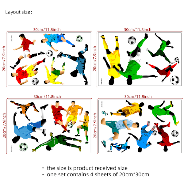 Fotbollsspelare Väggdekaler, Fotboll Väggdekal för Pojkars Sovrum Väggdekor, Sportig Fotboll Vinyl Väggkonst för Barn