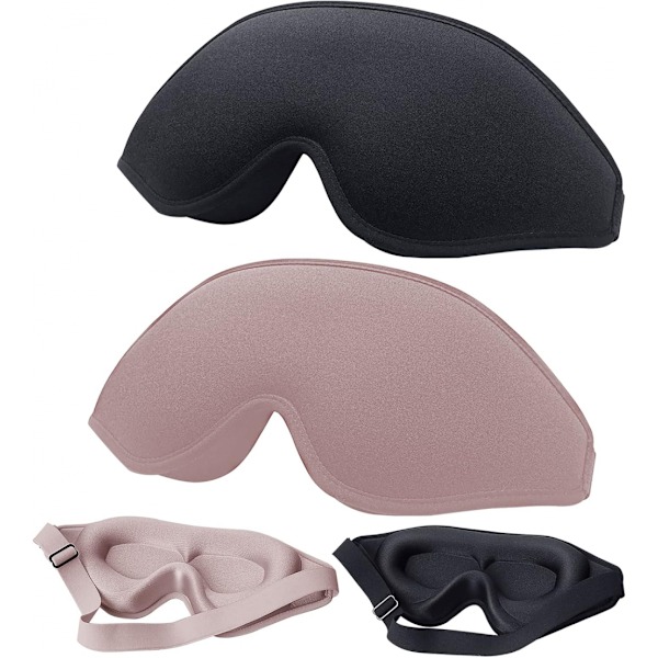 2 st 3D Komfort Ultra Mjuk Ögonmask för Sömn (Svart + Rosa), Kvinnor Män Hem Sömn Ögonöverdrag för Resa/Siesta