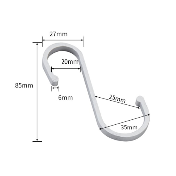10 st S-formade krokar, hushållskök badrum hängande krok vit