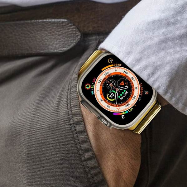 (guld) 49 mm 45 mm 44 mm 42 mm Metallarmband för Apple Watch, Solid Rostfritt Stål Länk Ersättningsband Kompatibelt med iWatch Ultra/Ult