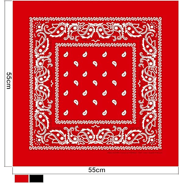 Röd högkvalitativ bomulls huvudduk - extra tjock - tryckt design kan användas som huvudduk, pannband,
