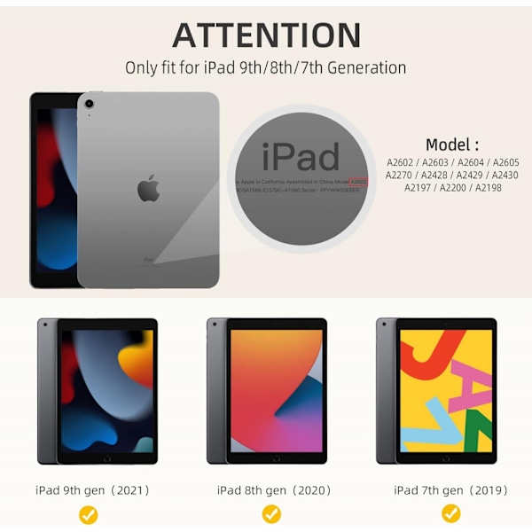 iPad-fodral för iPad 7:e/8:e/9:e generation Blå med pennhållare, skyddande fodral med mjuk TPU-baksida