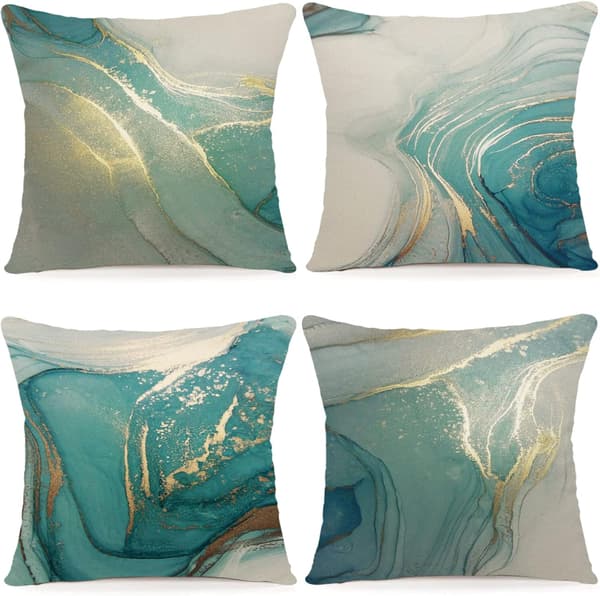 Grönt bläckmönster kuddfodral 45 x 45 cm 4-pack soffa kuddfodral för soffa vardagsrum sovrum
