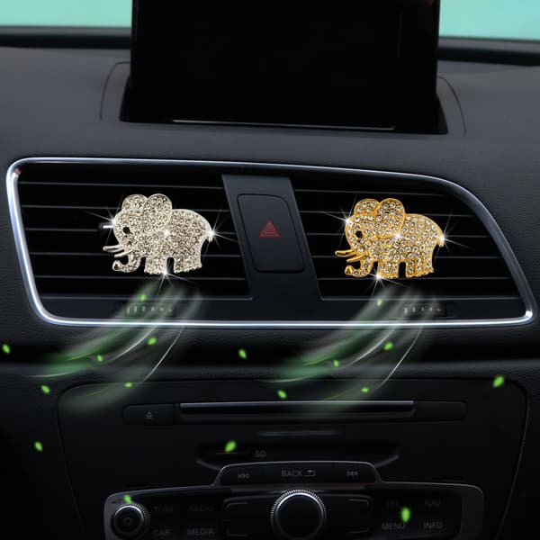 2-pack Metall Rhinestone Elefant Bil Luftventil Doftklämmor