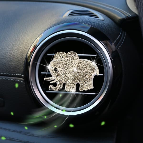 2-pack Metall Rhinestone Elefant Bil Luftventil Doftklämmor