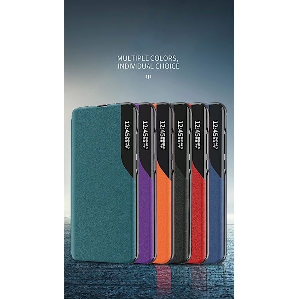 (svart) Telefonfodral för Huawei P30 Lite, Huawei P30 Lite Skal Bokformat Klar Vy Fönster Flip Stötsäker PC Skal PU Läder Flip
